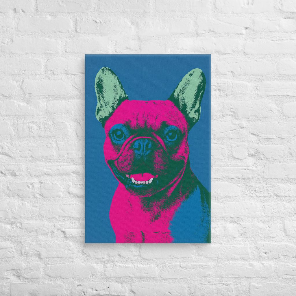 “Frenchie in Technicolor” – Pop Art Bulldog by DK Bulldogs on Canvas