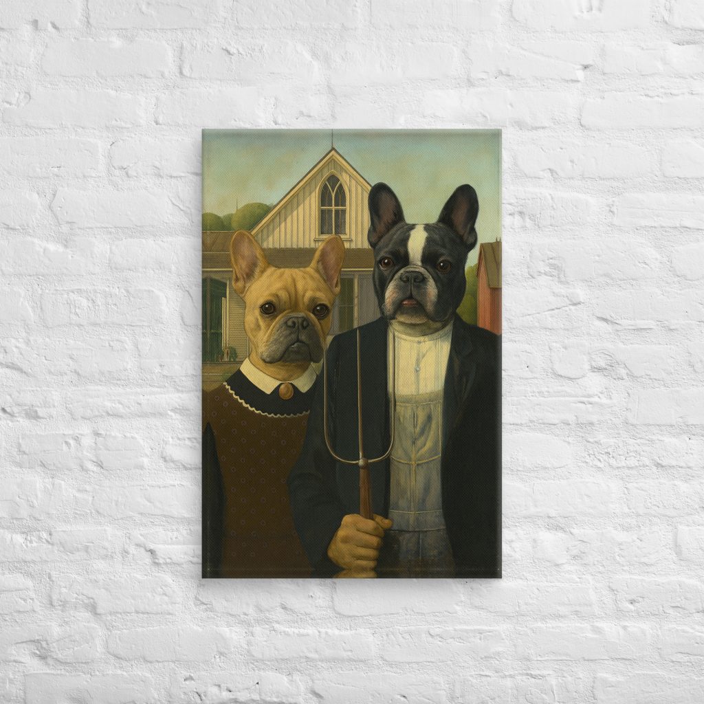 Frenchie Gothic: The Bulldog Farmers on Canvas